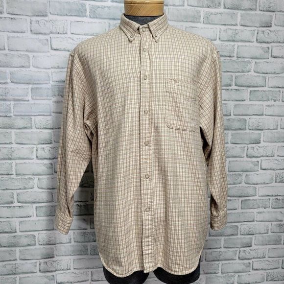 Vintage 90s Y2K Guess‎ Jeans Mens M Tan Plaid Button Front Flannel Shirt USA - Picture 1 of 6